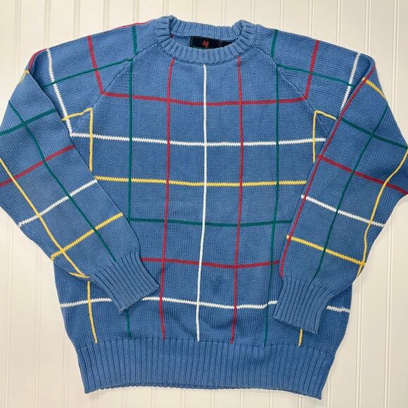 Vintage Abercrombie & Fitch Sweater Y2K Colorful Windowpane Knit Size L Unisex - Picture 1 of 5